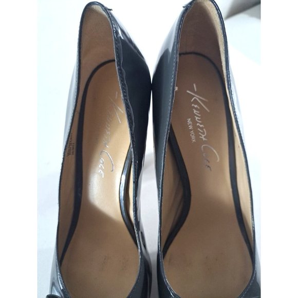 Womens Kenneth Cole Shop It 5" Heels Gray Pewter Chunky Peep Toe Bows Leather 10 - Picture 4 of 8